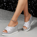 Damen Wedge-Pantoletten mit glitzerndem Obermaterial und komfortablem Fußbett R&B