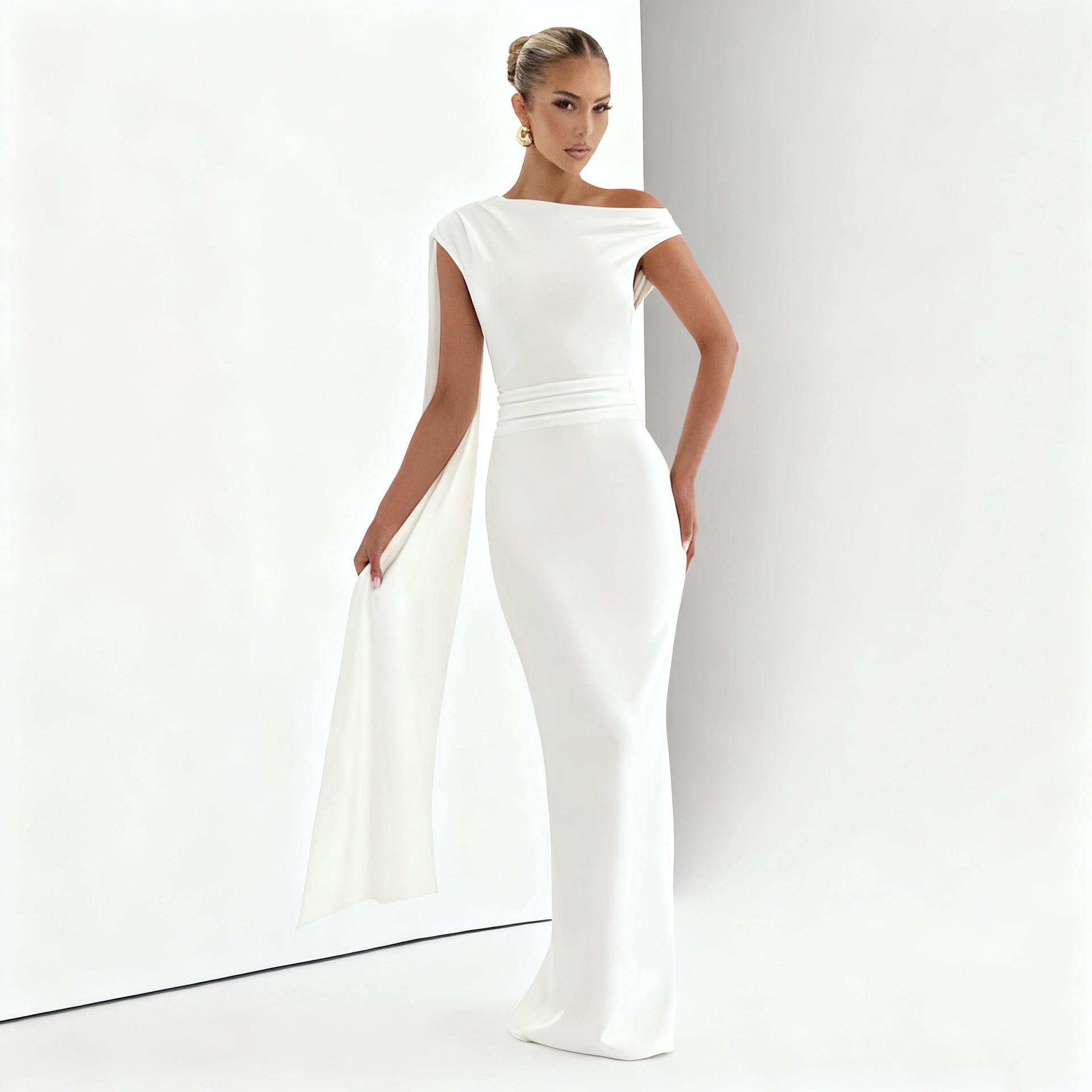 Damen Elegantes Langes Abendkleid mit Ein-Schulter-Design R&B