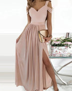 Damen Maxikleid mit elegantem Farbverlauf und schulterfreien Ärmeln R&B