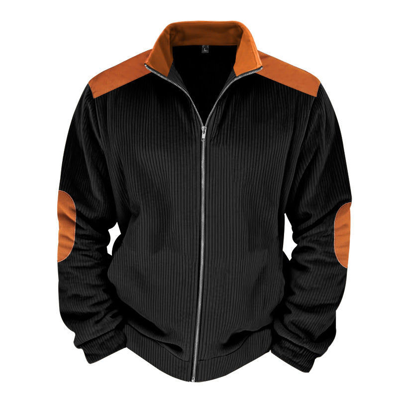 Herren Sportliche Zip-Jacke mit Rippenstruktur und Kontrastärmel R&B