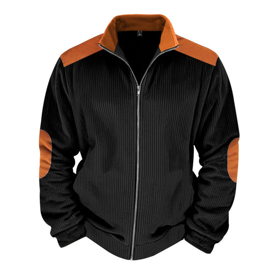 Herren Sportliche Zip-Jacke mit Rippenstruktur und Kontrastärmel R&B