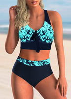 Damen Hochtailliertes Bikini-Set mit floralem Muster und bindbaren Design R&B