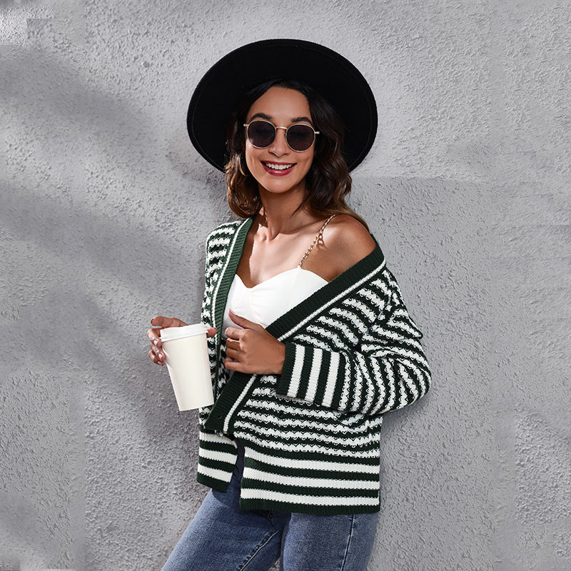 Damen Grobstrickpullover mit modischem Wellenmuster und weitem Schnitt R&B