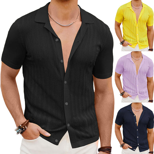 Herren Kurzarm Strickhemd mit strukturiertem Design R&B