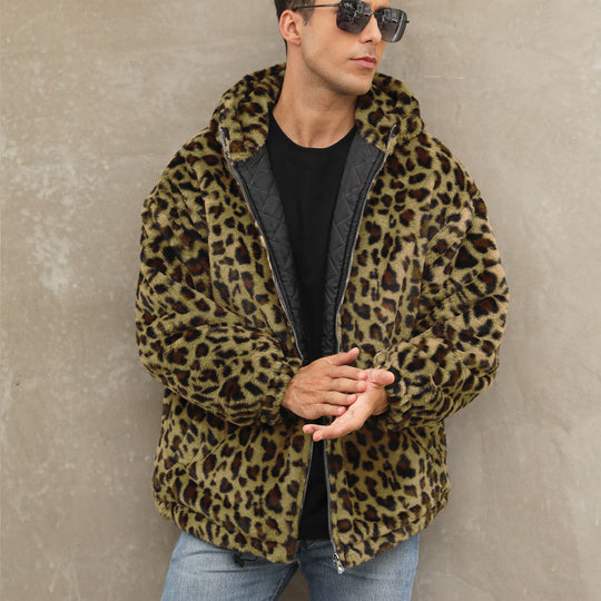 Herren kuschelige Fleecejacke im Leopardenmuster R&B