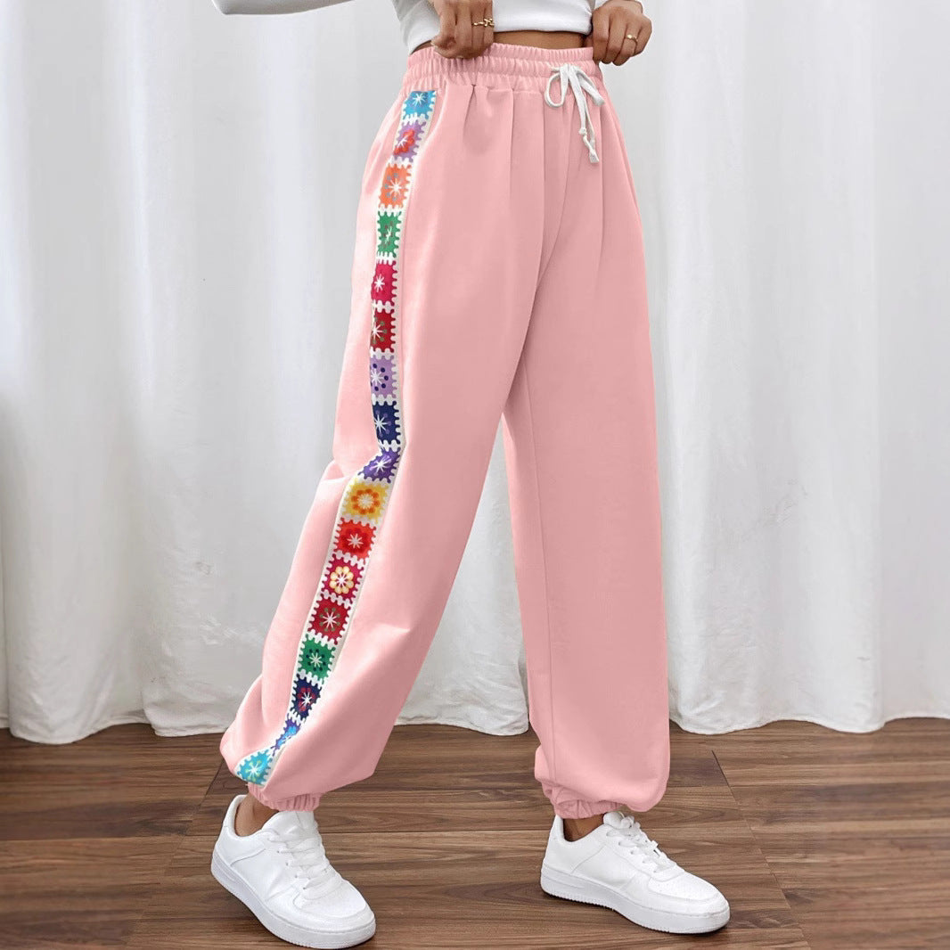 Damen Freizeithose mit buntem Blümchenmuster und elastischem Bund R&B