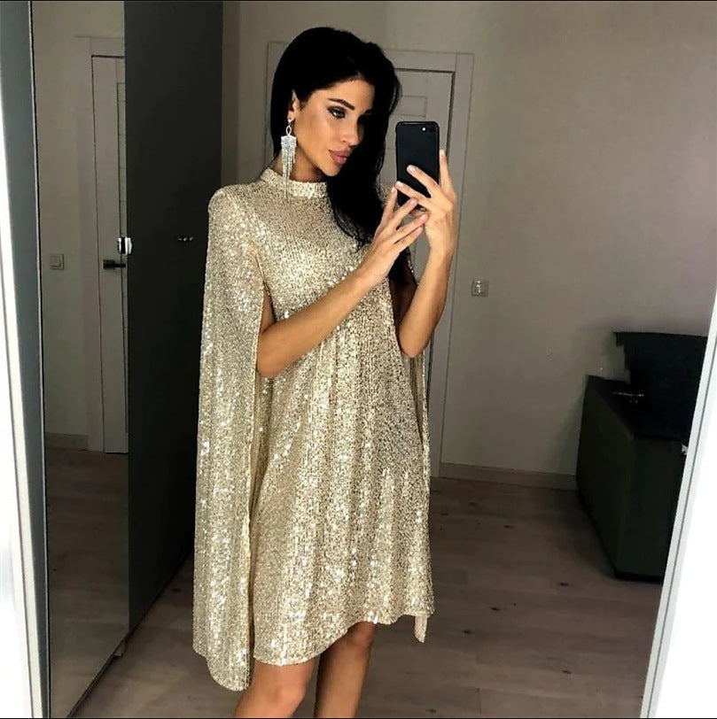 Damen elegantes glitzerndes Abendkleid mit weitem Schnitt und schimmerndem Look EB