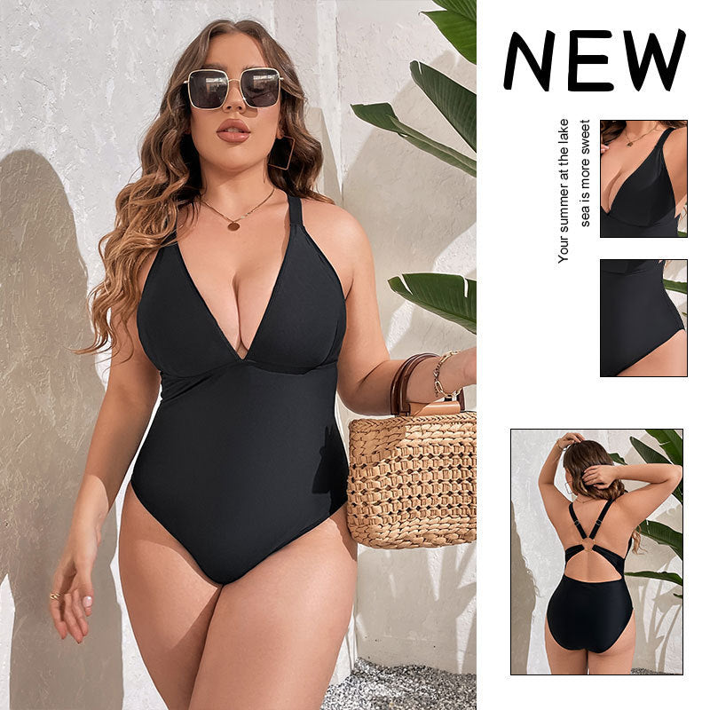 Damen Einteiler Badeanzug mit tiefem V-Ausschnitt und stützendem Design R&B