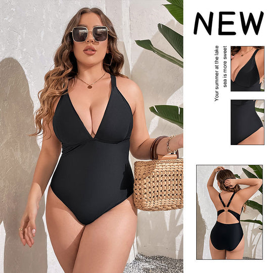 Damen Einteiler Badeanzug mit tiefem V-Ausschnitt und stützendem Design R&B