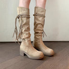 Damen Knöcheltief-Stiefel mit raffiniertem Falten-Design und dekorativem Schnürdetail