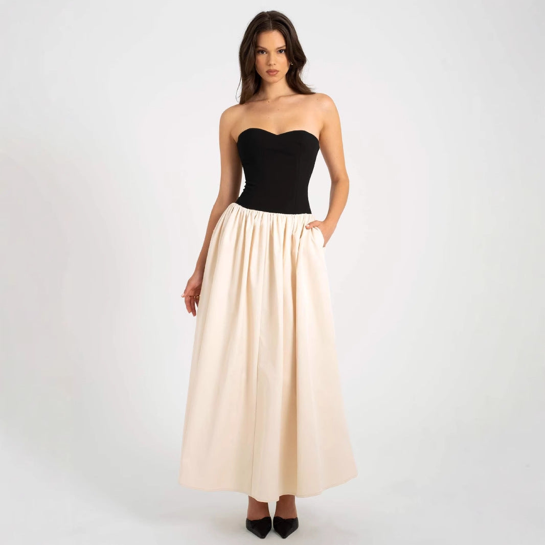 Damen Elegantes Maxikleid mit herzförmigem Ausschnitt und geschmeidigem Rock R&B
