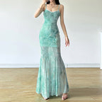 Damen Maxikleid mit fließendem Schnitt und romantischen Transparenzakzenten R&B