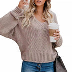 Damen lässiger V-Ausschnitt Pullover mit lockerem Schnitt und strukturiertem Strick R&B