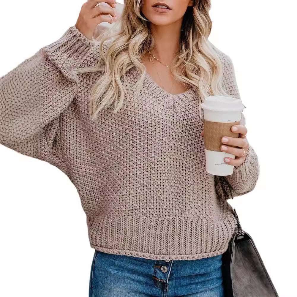 Damen lässiger V-Ausschnitt Pullover mit lockerem Schnitt und strukturiertem Strick R&B