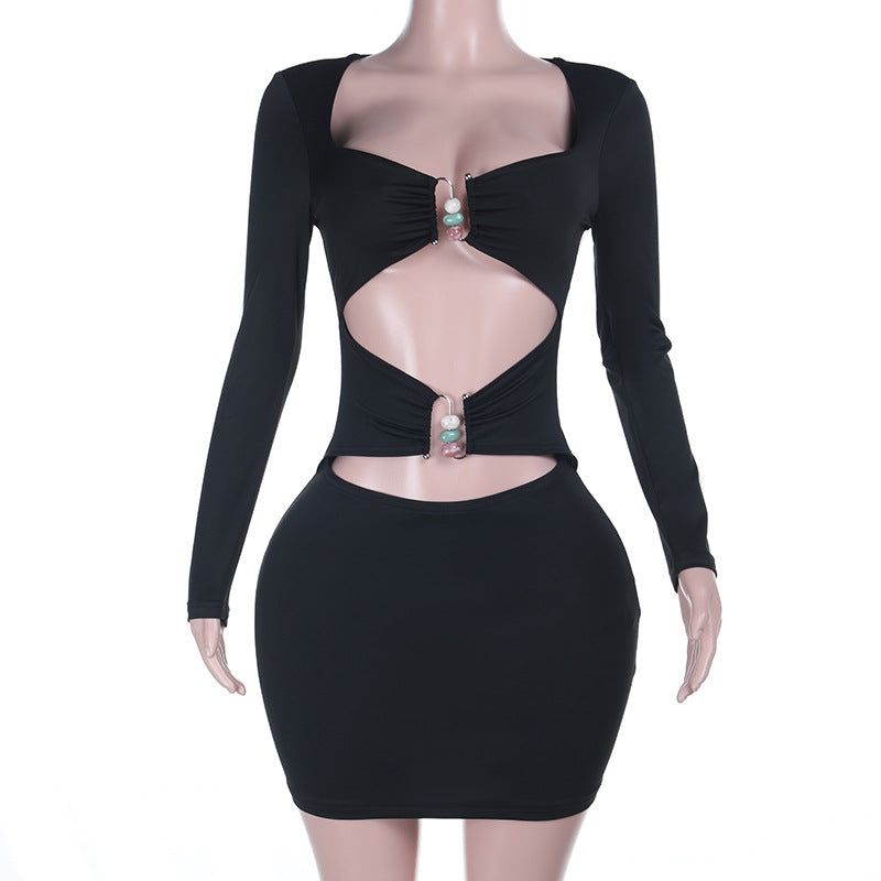 Damen figurbetontes Minikleid mit stilvollen Cut-Outs und eleganten Dekorelementen R&B