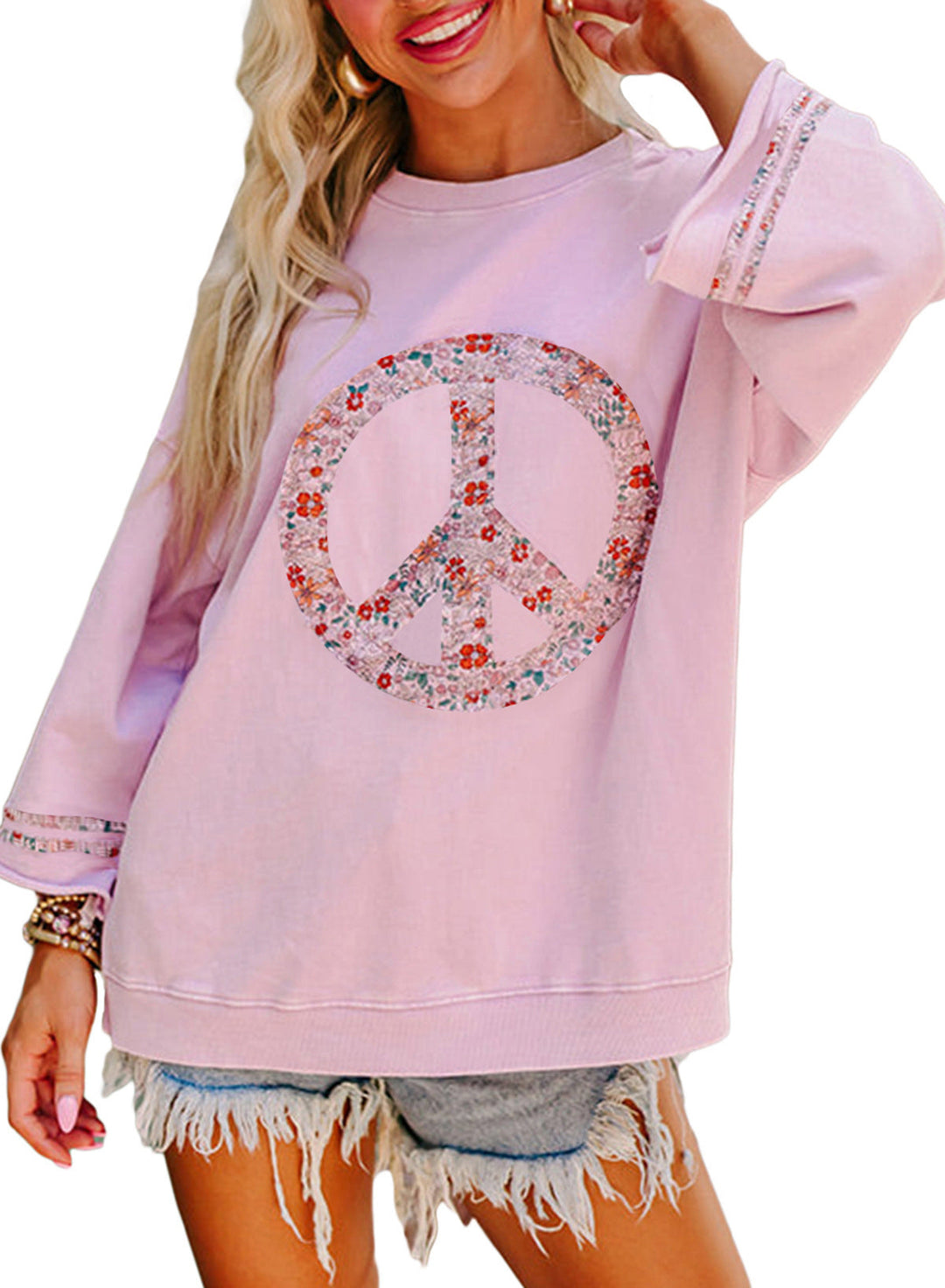 Damen Sweatshirt mit Floralem Peace-Zeichen R&B