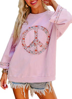 Damen Sweatshirt mit Floralem Peace-Zeichen R&B