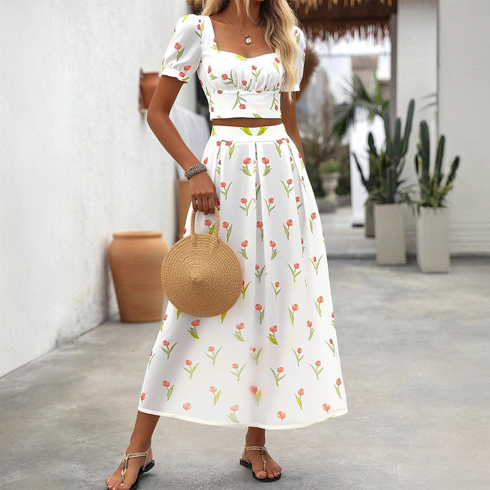 Damen Maxikleid mit floralen Akzenten und taillierter Silhouette EB