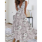 Damen Maxikleid mit tiefem V-Ausschnitt und floralem Wasserfarben-Muster R&B