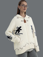 Damen Strickjacke mit Kapuze und sportlichem Muster R&B