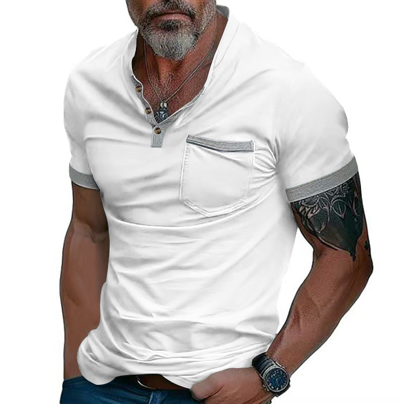 Herren Poloshirt mit modischem Kragen und Brusttasche R&B