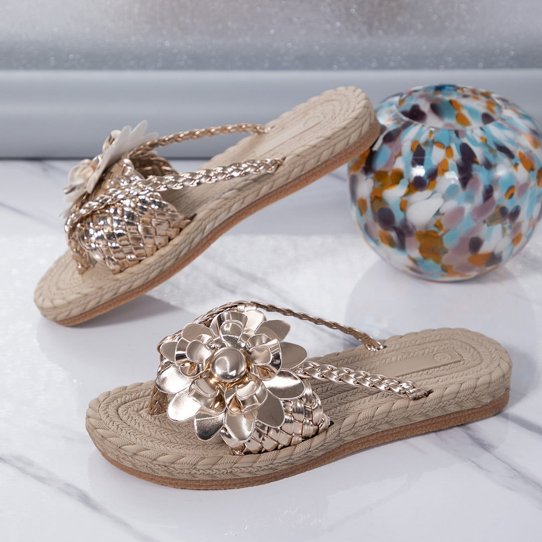 Damen Komfortable Zehentrenner-Sandalen mit floralem Detail R&B