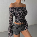 Damen Off-Shoulder Top mit Leopardenmuster R&B