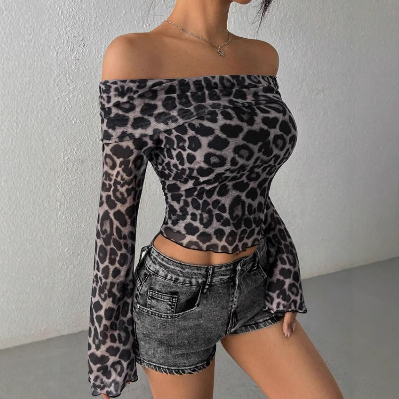 Damen Off-Shoulder Top mit Leopardenmuster R&B
