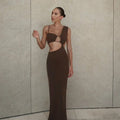 Damen Figurbetontes Maxikleid mit asymmetrischem Schnitt und Cut-Out-Details R&B