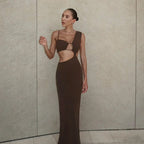 Damen Figurbetontes Maxikleid mit asymmetrischem Schnitt und Cut-Out-Details R&B