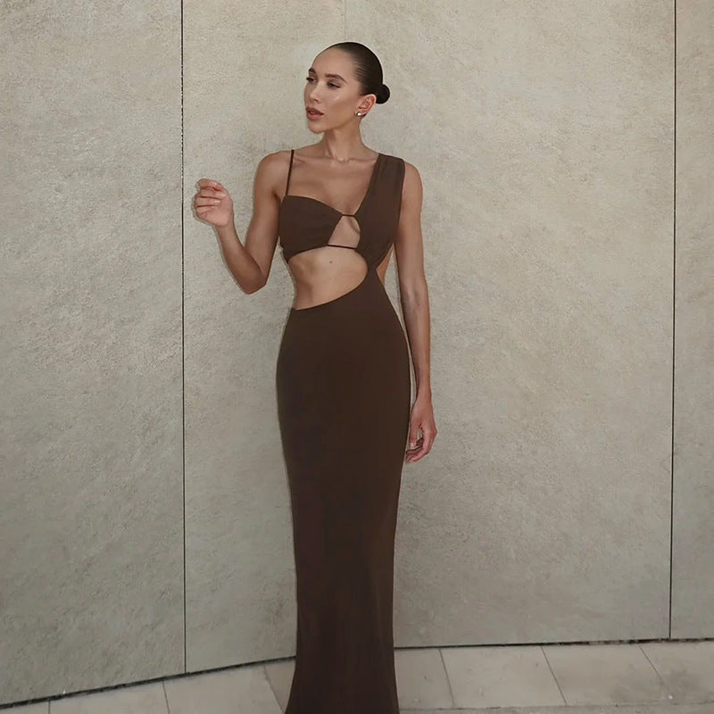 Damen Figurbetontes Maxikleid mit asymmetrischem Schnitt und Cut-Out-Details R&B