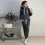Damen Sportliches Hoodie-Set mit bequemer Passform und elastischen Hosen R&B