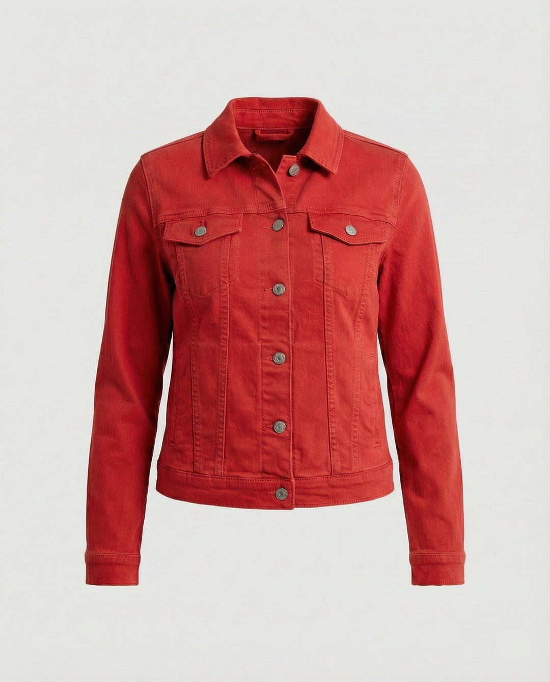 Damen Mode kurze klassische Jeansjacke mit aufgesetzten Brusttaschen und verkürztem Saum R&B