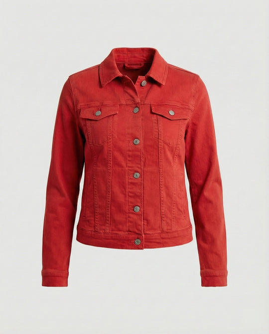 Damen Mode kurze klassische Jeansjacke mit aufgesetzten Brusttaschen und verkürztem Saum R&B