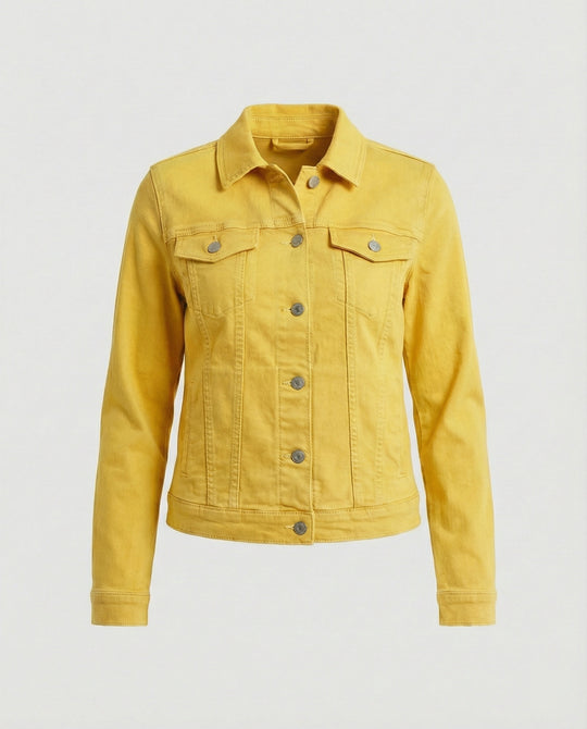 Damen Mode kurze klassische Jeansjacke mit aufgesetzten Brusttaschen und verkürztem Saum R&B