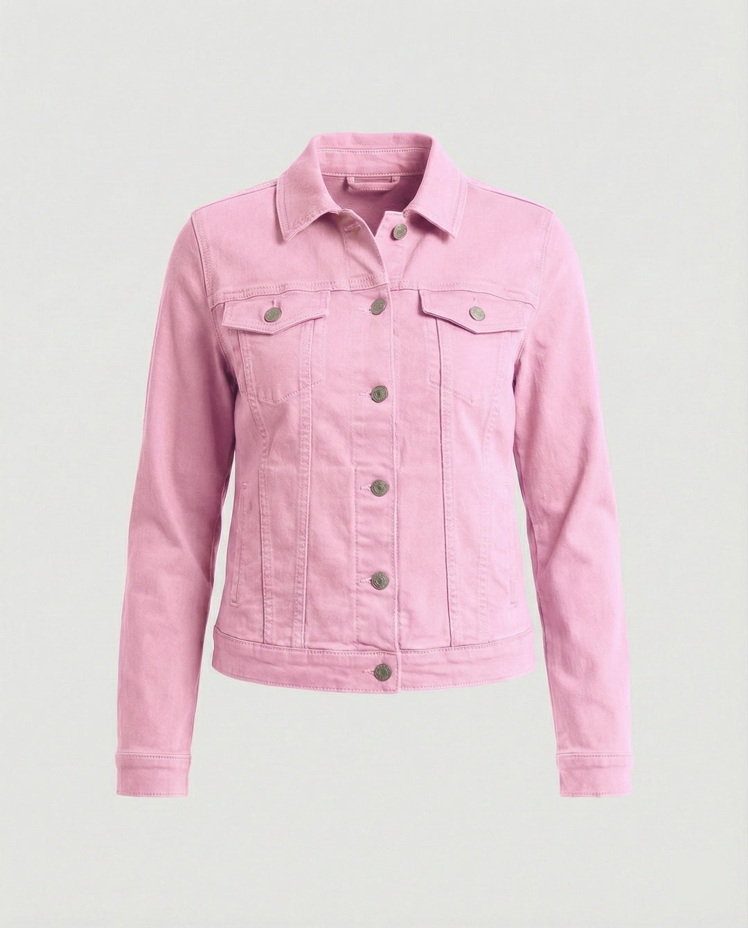 Damen Mode kurze klassische Jeansjacke mit aufgesetzten Brusttaschen und verkürztem Saum R&B