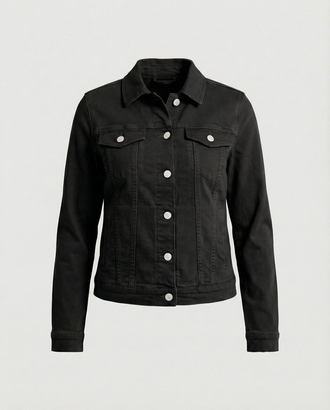 Damen Mode kurze klassische Jeansjacke mit aufgesetzten Brusttaschen und verkürztem Saum R&B