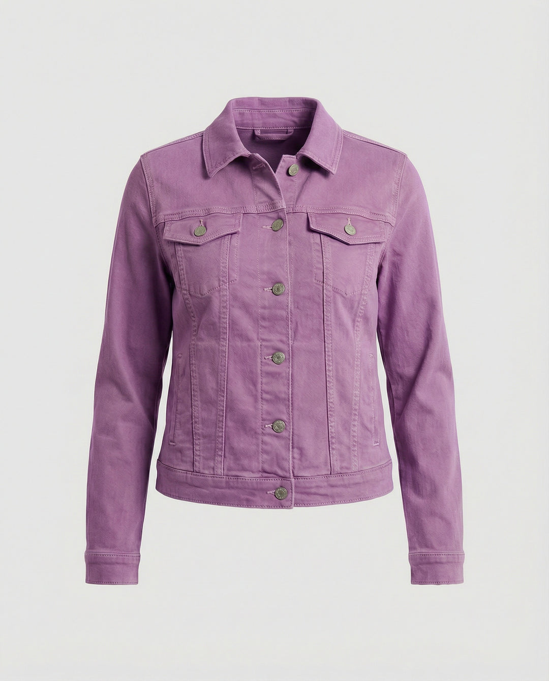 Damen Mode kurze klassische Jeansjacke mit aufgesetzten Brusttaschen und verkürztem Saum R&B