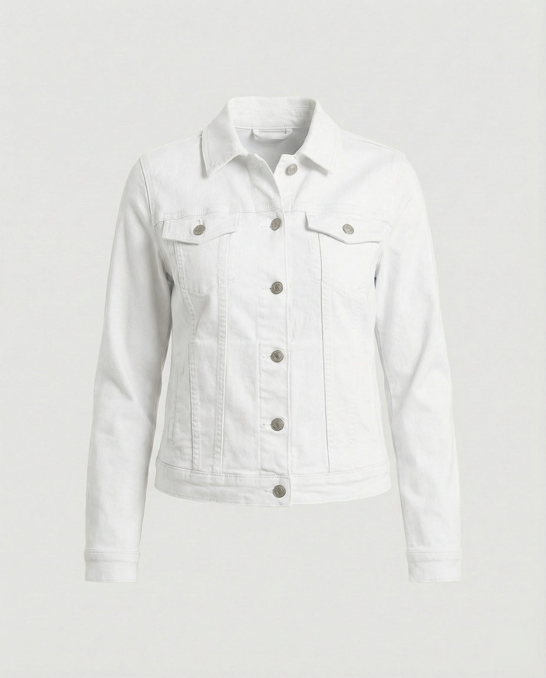 Damen Mode kurze klassische Jeansjacke mit aufgesetzten Brusttaschen und verkürztem Saum R&B