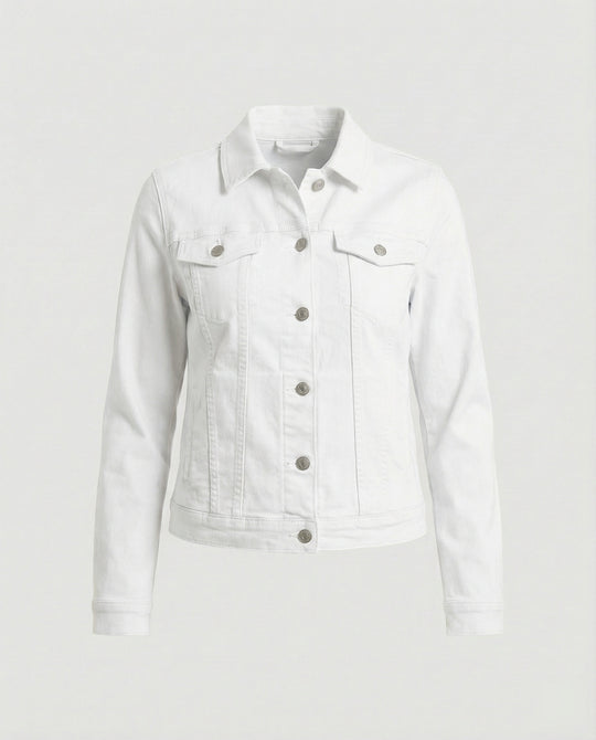 Damen Mode kurze klassische Jeansjacke mit aufgesetzten Brusttaschen und verkürztem Saum R&B