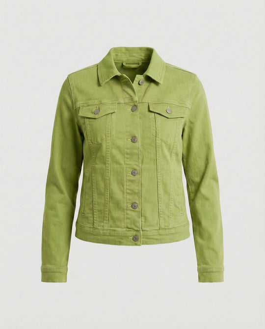 Damen Mode kurze klassische Jeansjacke mit aufgesetzten Brusttaschen und verkürztem Saum R&B