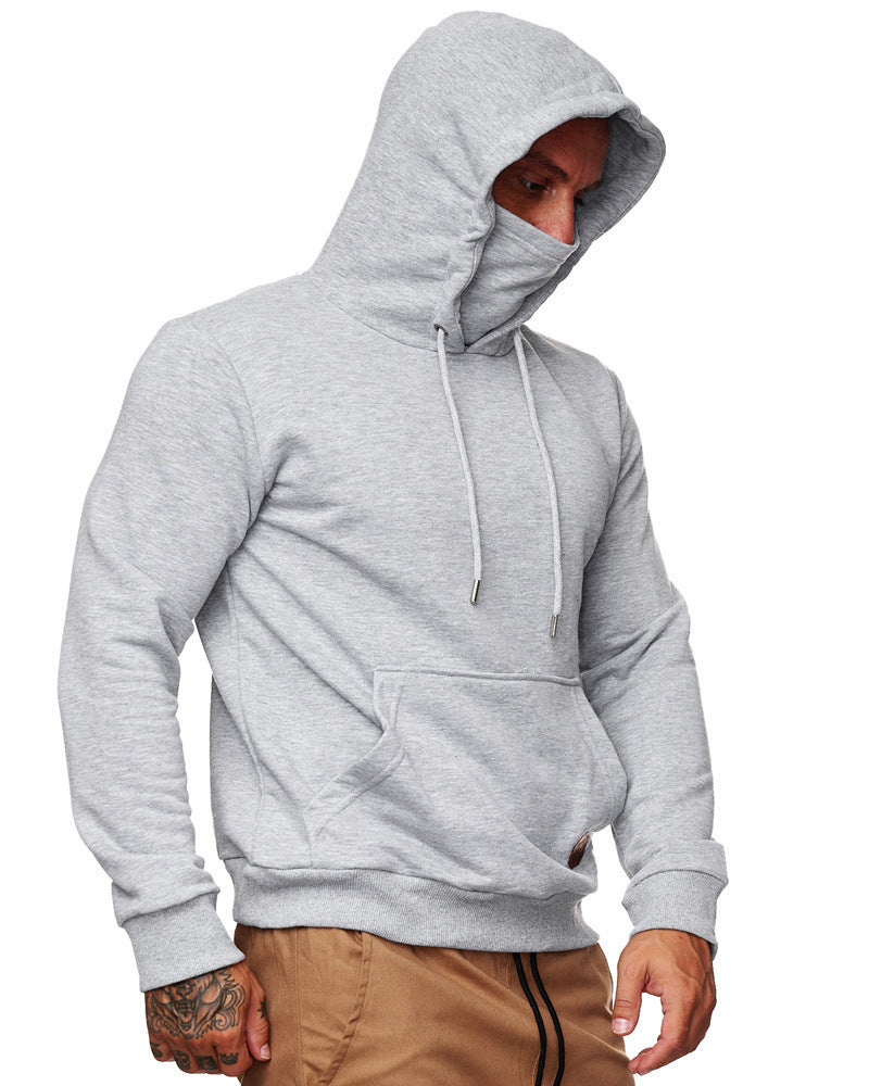 Herren nan Kapuzenpullover mit integriertem Schlauchkragen-Mundschutz, Kängurutasche und Rippbündchen R&B