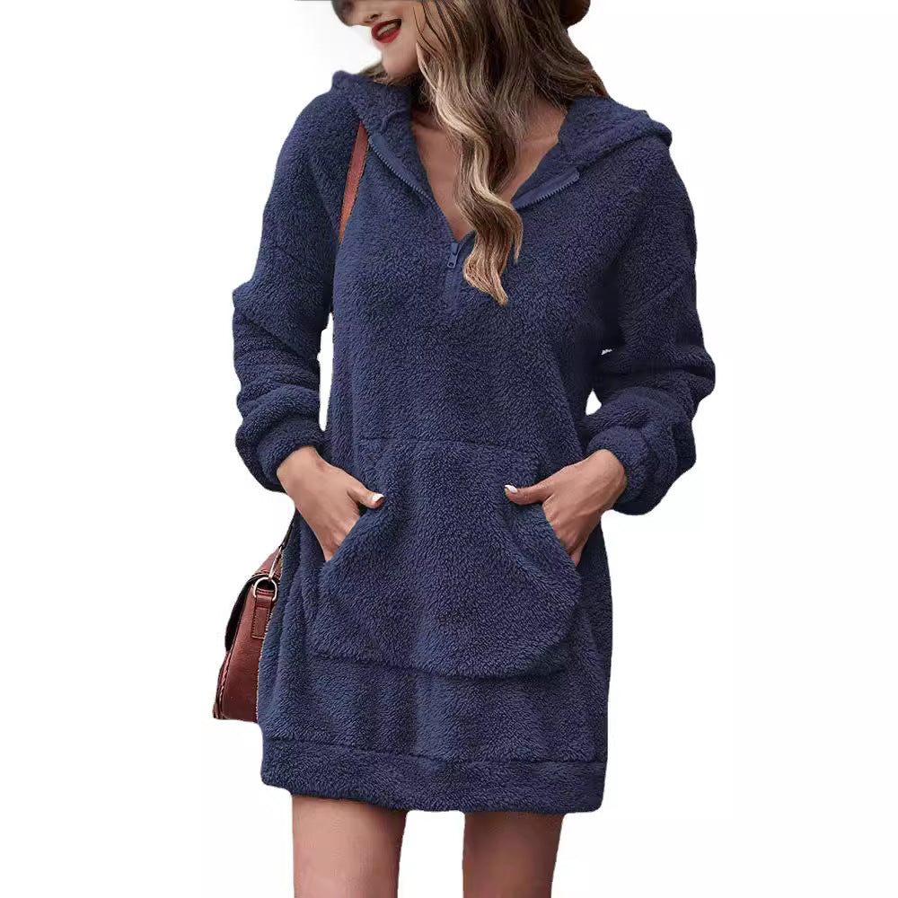 Damen Kapuzenkleid aus Kuschelfleece R&B