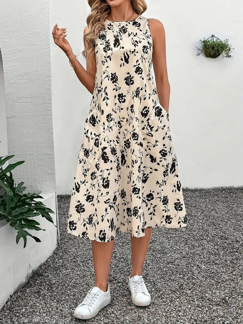 Damen Ärmelloses Maxikleid mit floralem Muster und praktischen Taschen R&B