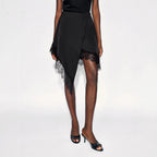 Damen nan asymmetrischer Wickelrock mit Spitzenbesatz und satinähnlichem Fall R&B