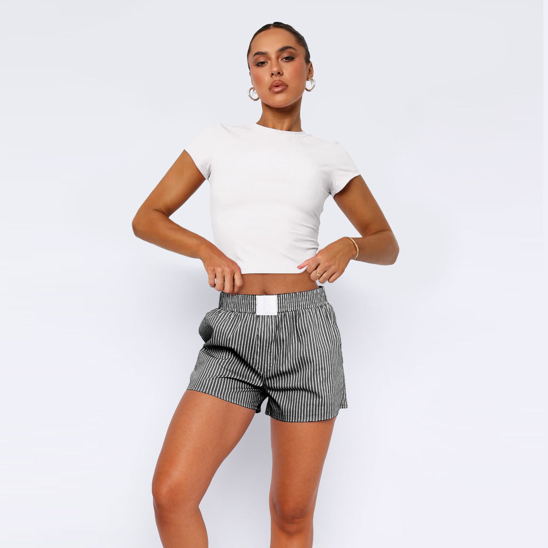 Damen Baumwoll-Shorts mit elastischem Bund und Streifenmuster R&B