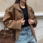 Damen Modische Suede-Bomberjacke mit praktischen Taschen und Reißverschluss R&B