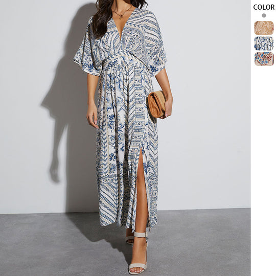 Damen Maxikleid mit aufregendem Wickeldesign und voluminösen Ärmeln R&B