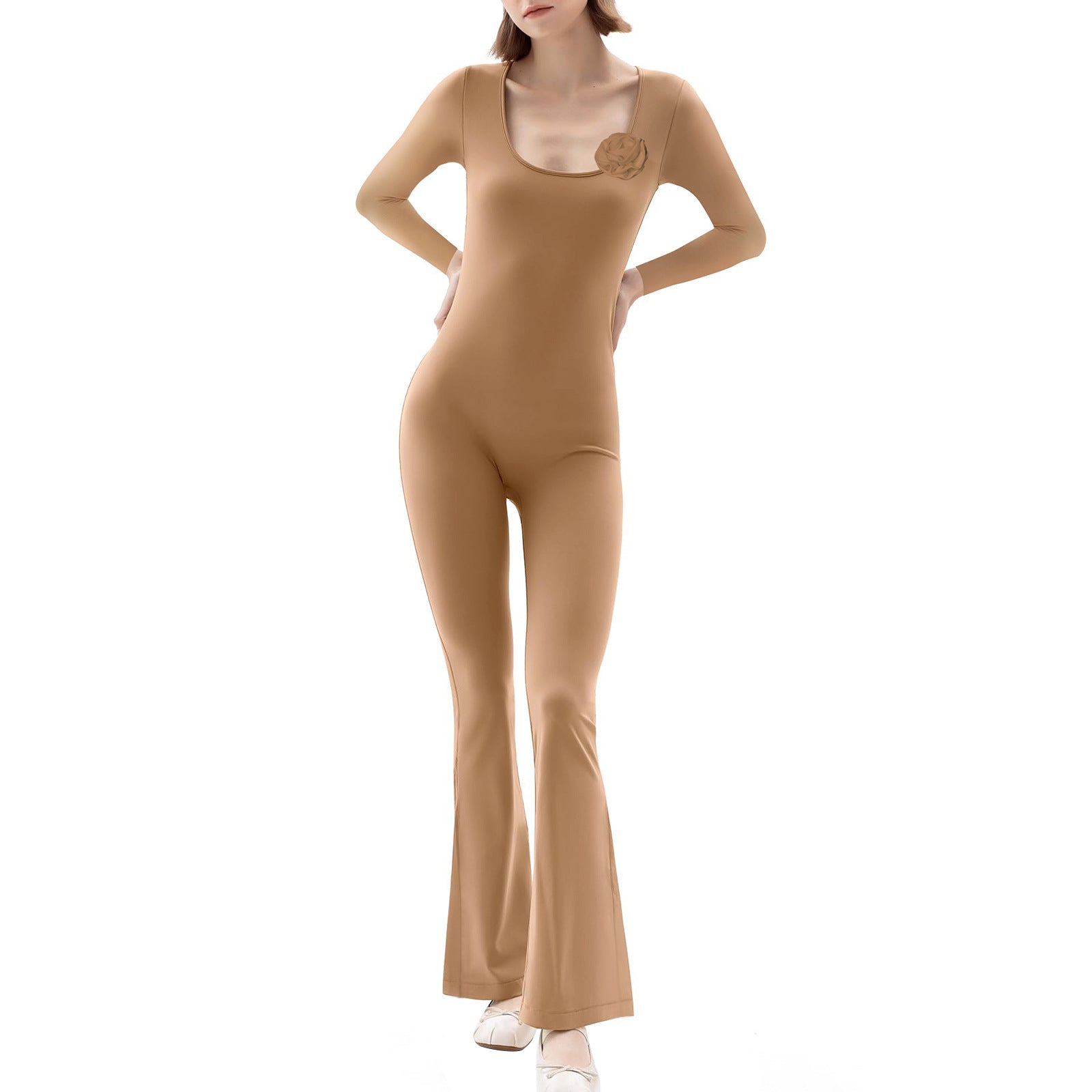 Damen figurbetonter Jumpsuit mit langen Ärmeln und Skulptur-Details R&B