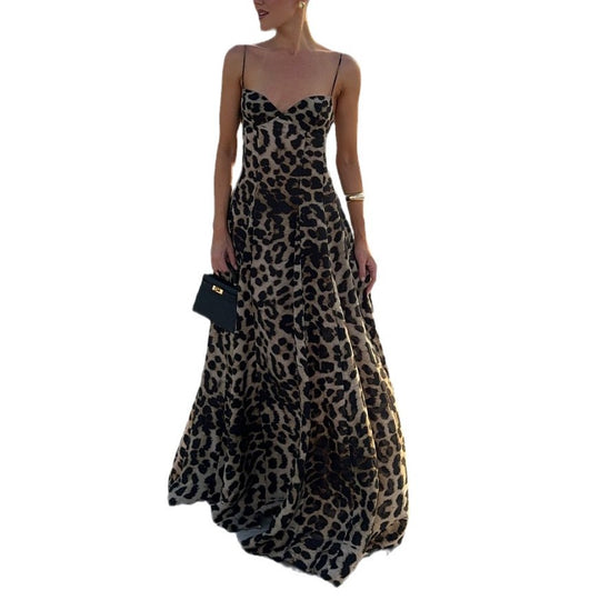 Damen Maxikleid mit V-Ausschnitt und animalischem Muster R&B